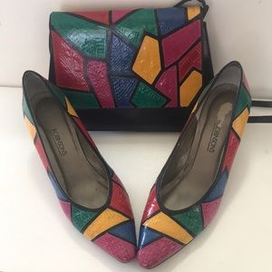 Vintage Robinson’s Multi Color Shoulder/Clutch Bag & Matching Heel